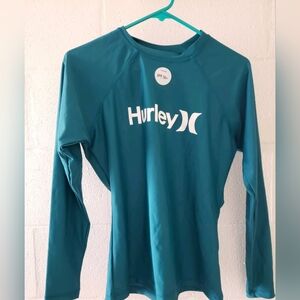NWT Hurley rashguard teal surfing swim top upf 50+, Size S